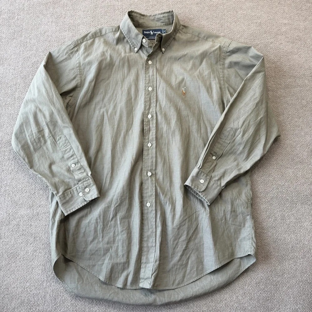Polo Ralph Lauren Yarmouth Cotton Oxford Long Sleeve Shirt 16 32/33 Green - Picture 2 of 10